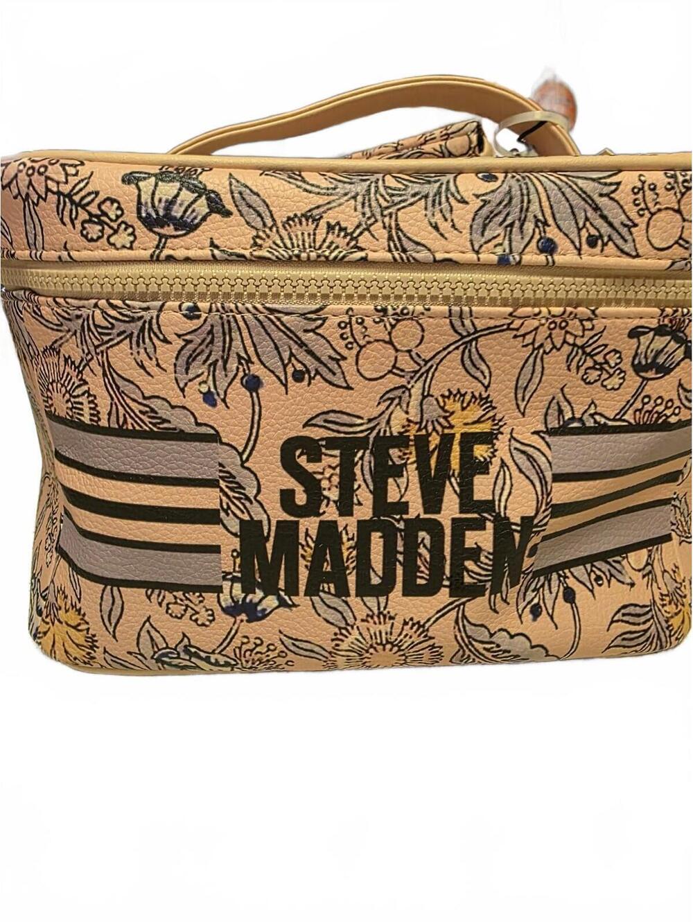 Steve Madden Floral Print Pink and Beige Cosmetic Or Travel Bag with Pouch NWT